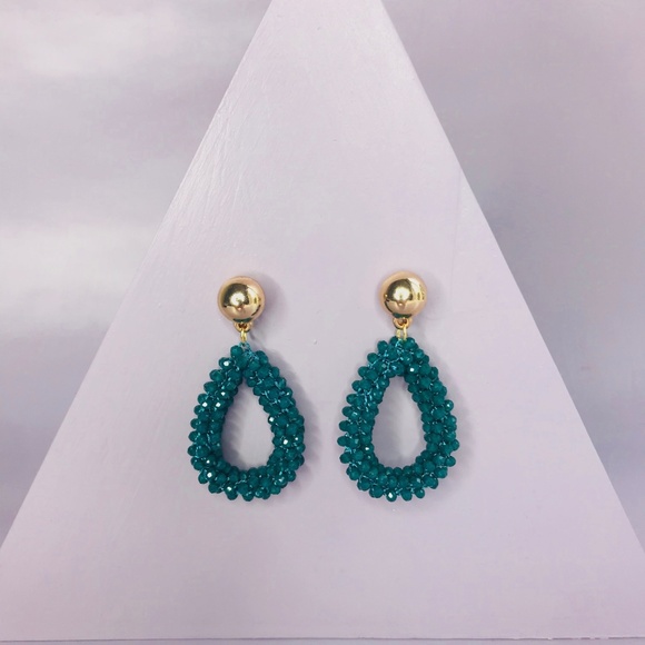 Beaded Teardrop Earrings in Green - Picture 4 of 5